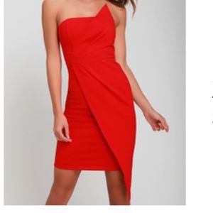 Red strapless dress